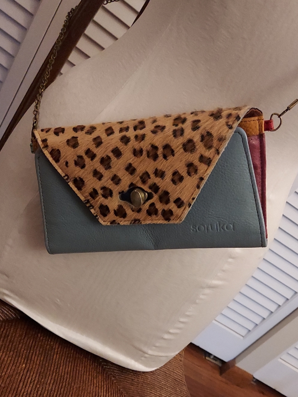Leopard-Trim Bag/Wallet With Chain